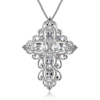 Premium Brazilian Goshenite and Tanzanite Cross Pendant Necklace 20 Inches in Platinum Over Sterling Silver 2.50 ctw