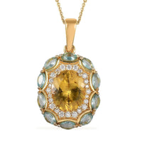 Premium Brazilian Golden Apatite and Multi Gemstone Pendant Necklace 20 Inches in Vermeil Yellow Gold Over Sterling Silver 7.15 ctw