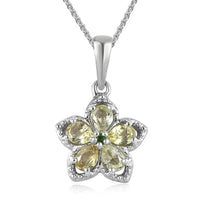 Premium Natural Chrysoberyl and Chrome Diopside Floral Pendant Necklace 20 Inches in Platinum Over Sterling Silver 0.85 ctw
