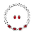 Ankur Treasure Chest Deal Simulated Red and White Diamond Bracelet (7.50In) and Earrings in Silvertone 4.15 ctw - Sticky add to cart bar