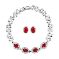 Ankur Treasure Chest Deal Simulated Red and White Diamond Bracelet (7.50In) and Earrings in Silvertone 4.15 ctw