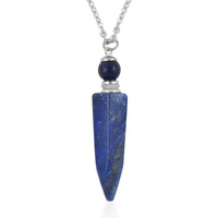 Lapis Lazuli Perfume Bottle Pendant Necklace 24 Inches in Silvertone 37.00 ctw