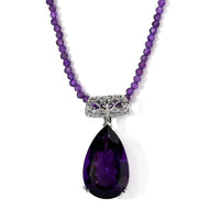 Amethyst Solitaire Pendant with Beaded Necklace 20 Inches in Platinum Over Sterling Silver 9.20 Grams 107.25 ctw