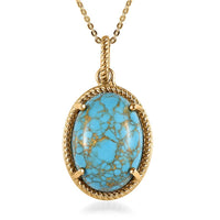 Blue Mojave Turquoise Oval Shape Pendant Necklace 20 Inches in Vermeil YG Over Sterling Silver 9.40 ctw
