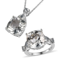 White Topaz Ring and Pendant Necklace 20 Inches in Platinum Over Sterling Silver 15.25 ctw