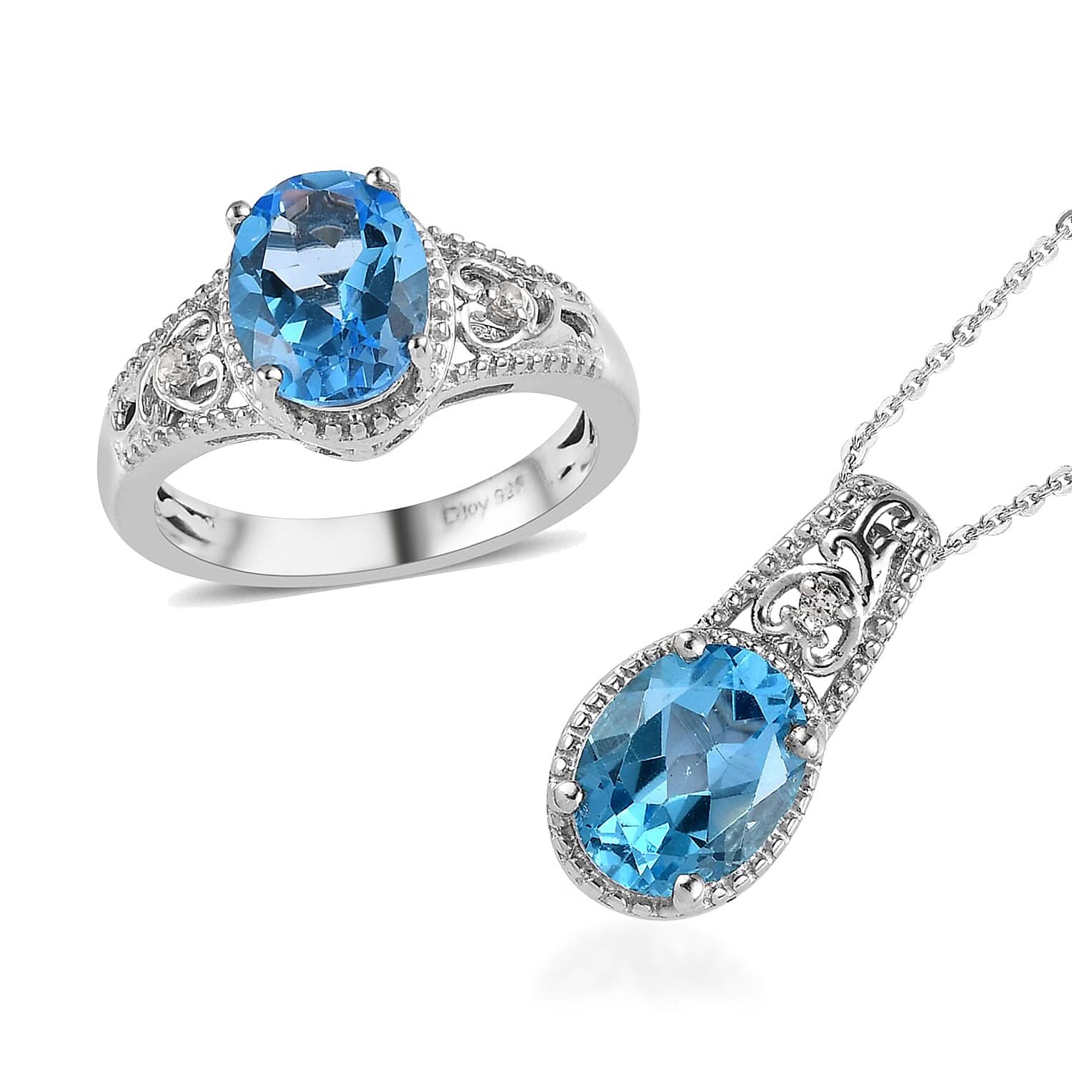 Marambaia Topaz, White Zircon Ring (Size 10.0) and Pendant Necklace (20 Inches) in Platinum Over Sterling Silver 4.25 ctw