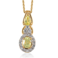 Premium Natural Chrysoberyl and White Zircon Pendant Necklace 20 Inches in Vermeil Yellow Gold Over Sterling Silver 1.10 ctw