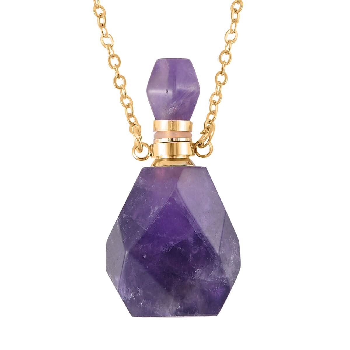Amethyst Perfume Bottle Pendant Necklace 18-20 Inches in Goldtone 90.00 ctw