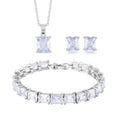 TLV Austrian Crystal Tennis Bracelet (6.50In), Stud Earrings and Pendant Necklace (20 Inches) in Silvertone - Sticky add to cart bar