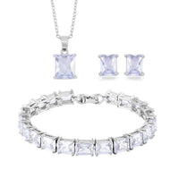 TLV Austrian Crystal Tennis Bracelet (6.50In), Stud Earrings and Pendant Necklace (20 Inches) in Silvertone