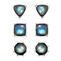 AAA Malagasy Labradorite Set of 3 Solitaire Stud Earrings in Stainless Steel 15.35 ctw - Sticky add to cart bar