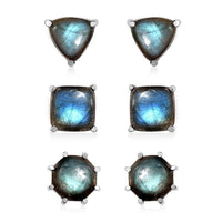 AAA Malagasy Labradorite Set of 3 Solitaire Stud Earrings in Stainless Steel 15.35 ctw