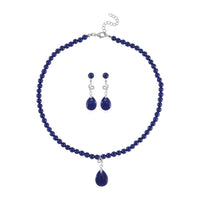 Lapis Lazuli Necklace 18-20 Inches and Earrings in Silvertone 202.00 ctw