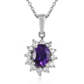 Premium Moroccan Amethyst and Moissanite Sunburst Pendant Necklace 20 Inches in Platinum Over Sterling Silver 1.90 ctw - Sticky add to cart bar