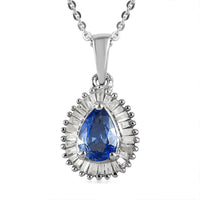 Ceylon Blue Sapphire and Diamond Halo Pendant Necklace 20 Inches in Platinum Over Sterling Silver 1.00 ctw