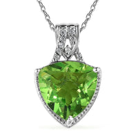 Chartreuse Quartz (Triplet) and White Zircon Pendant Necklace 20 Inches in Platinum Over Sterling Silver 6.25 ctw