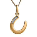 14K Yellow Gold White Diamond Accent Lucky Horseshoe Pendant Necklace 18 Inches - Sticky add to cart bar