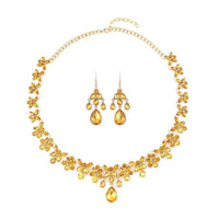 Champagne Color Austrian Crystal Dangle Earrings and Necklace 20-22 Inches in Goldtone