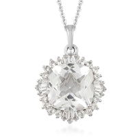 White Topaz Ballerina Halo Pendant Necklace 20 Inches in Platinum Over Sterling Silver 9.50 ctw