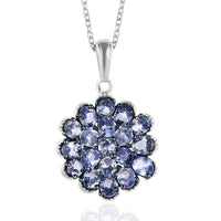 Tanzanite Cluster Pendant Necklace 20 Inches in Platinum Over Sterling Silver 3.25 ctw