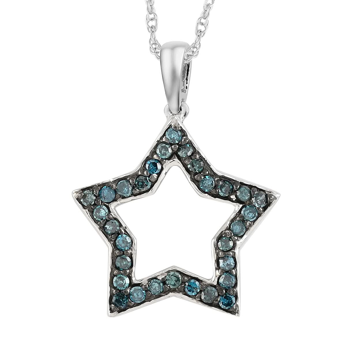 Blue Diamond Star Pendant Necklace 18 Inches in Platinum Over Sterling Silver 0.40 ctw