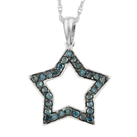 Blue Diamond Star Pendant Necklace 18 Inches in Platinum Over Sterling Silver 0.40 ctw