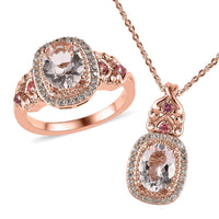 Pink Morganite and Multi Gemstone Ring and Pendant Necklace 20 Inches in Vermeil Rose Gold Over Sterling Silver 2.60 ctw