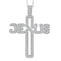 Moissanite Jesus Men's Pendant Necklace 24 Inches in Platinum Over Sterling Silver 1.60 ctw - Sticky add to cart bar