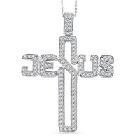 Moissanite Jesus Men's Pendant Necklace 24 Inches in Platinum Over Sterling Silver 1.60 ctw