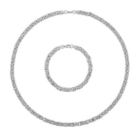 Byzantine Link Men's Chain Necklace 24 Inches and Bracelet (8.5In) in Stainless Steel