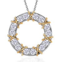 Moissanite Circle Pendant Necklace 20 Inches in Vermeil YG and Platinum Over Sterling Silver 1.40 ctw