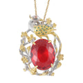 Simulated Ruby and Simulated Green Diamond Pendant in Dualtone with Stainless Steel Necklace 20 Inches - Sticky add to cart bar