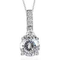 120 Facets Moissanite Pendant Necklace 20 Inches in Platinum Over Sterling Silver 1.35 ctw