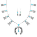 Santa Fe Style Kingman Turquoise Tribal Horseshoe Necklace 20 Inches and Earrings in Sterling Silver 15.00 ctw - Sticky add to cart bar