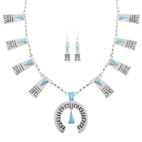 Santa Fe Style Kingman Turquoise Tribal Horseshoe Necklace 20 Inches and Earrings in Sterling Silver 15.00 ctw