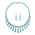 Santa Fe Style Blue Turquoise Tribal Geometry Necklace 18 In and Earrings in Sterling Silver 15.00 ctw - Sticky add to cart bar