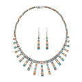 Santa Fe Style Spiny Turquoise Tribal Geometry Necklace 18 In and Earrings in Sterling Silver 15.00 ctw - Sticky add to cart bar