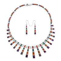 Santa Fe Style Multi Gemstone Tribal Geometry Necklace 18 In and Earrings in Sterling Silver 15.00 ctw