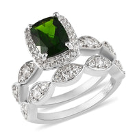 Chrome Diopside and White Zircon Set of 2 Ring in Platinum Over Sterling Silver (Size 5.0) 2.25 ctw