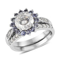 TLV 120 Facets Moissanite (Rnd 8mm), Tanzanite Set of 2 Ring in Platinum Over Sterling Silver (Size 7.0) 2.75 ctw - Sticky add to cart bar