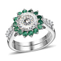 120 Facets Moissanite and Kagem Zambian Emerald Set of 2 Stackable Ring in Vermeil Yellow Gold Over Sterling Silver (Size 6.0) 2.75 ctw - Sticky add to cart bar