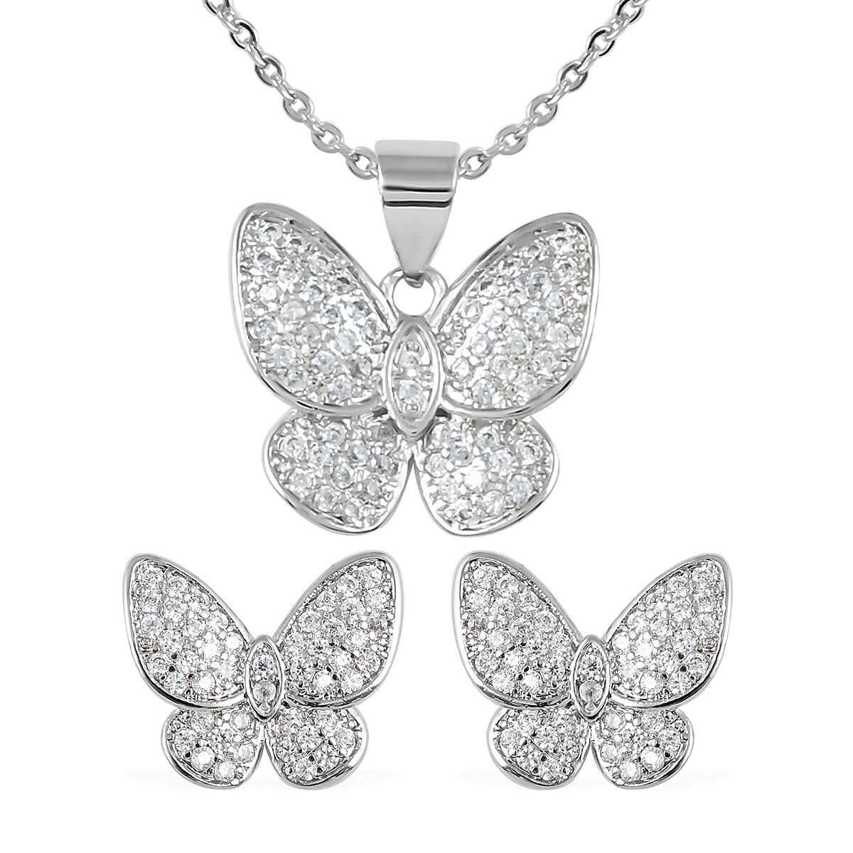 Austrian Crystal Necklace (18 inches) and Earrings in Silvertone 0.90 ctw