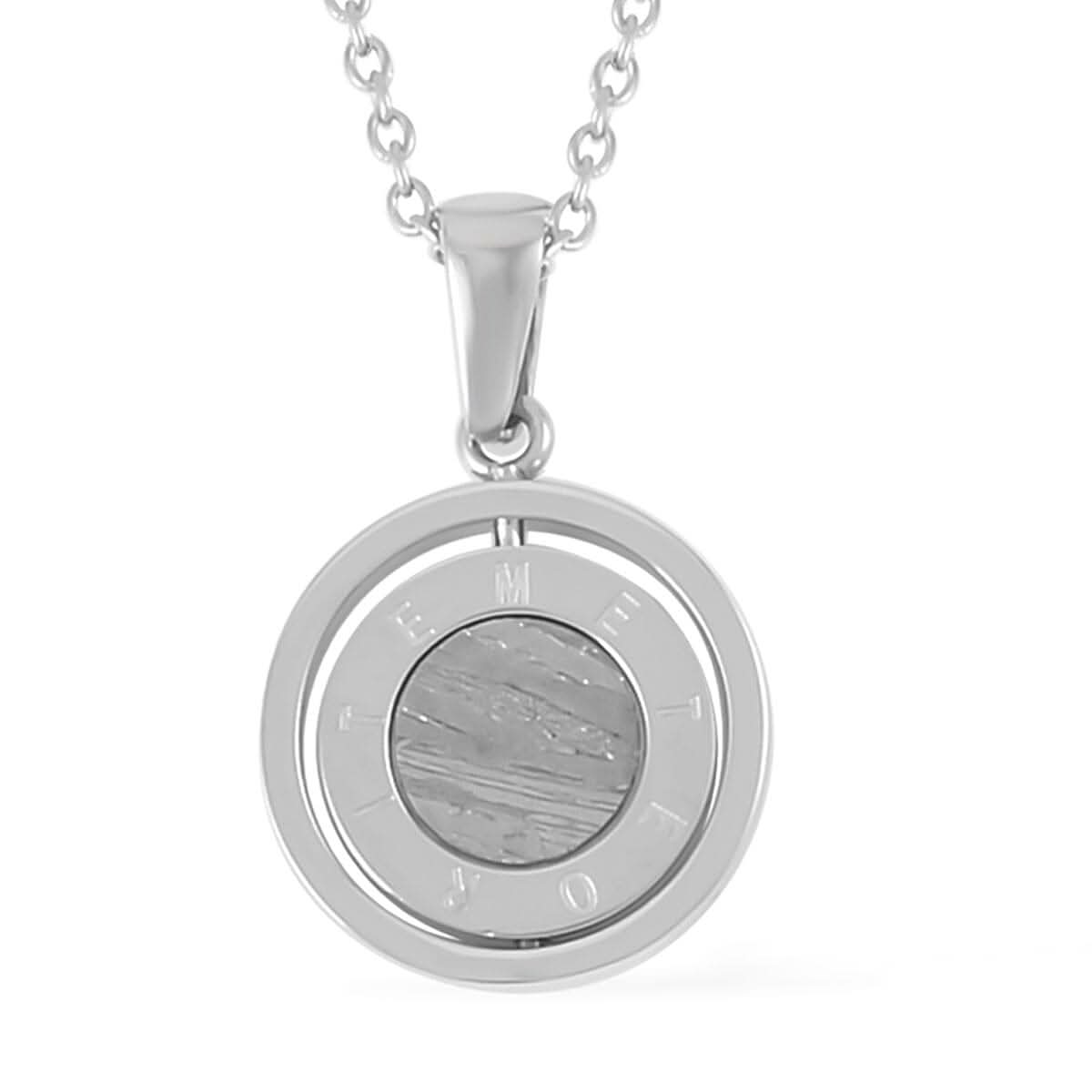 Marvelous Meteorite Round Shape Pendant Necklace 20 Inches in Stainless Steel