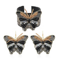 Set of 2 Multi Color Seed Beaded Butterfly Cuff Bracelet and Earrings in Goldtone - Sticky add to cart bar