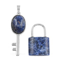 Dark Blue Sodalite Set of 2 Lock and Key Pendant in Silvertone 26.45 ctw - Sticky add to cart bar