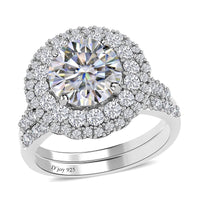 TLV Moissanite (Rnd 9mm) Set of 2 Ring in Platinum Over Sterling Silver (Size 5.0) 3.80 ctw
