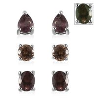 Bekily Color Change Garnet Set of 3 Solitaire Stud Earrings in Platinum Over Sterling Silver 2.20 ctw