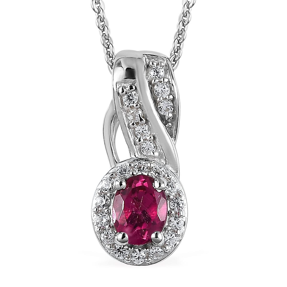 Premium Ouro Fino Rubellite and White Zircon Pendant Necklace 20 Inches 0.50 ctw