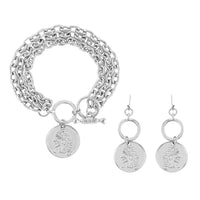 Set of 2 Bracelet (7.50In) and Earrings in Silvertone