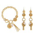 Freshwater Pearl Toggle Clasp Bracelet (7.50In) and Dangle Earrings in Silvertone - Sticky add to cart bar